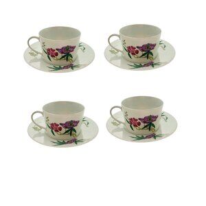 Limoges Tea Set 4 Cup and Saucer Porcelain Floral Design French Collectibles